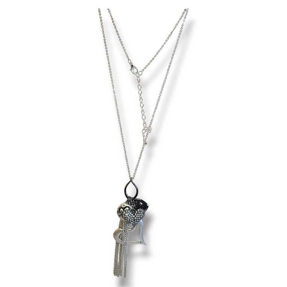 Silver Tone Heart Charm Trinket Pendant Necklace 32"-35" - Picture 2 of 8